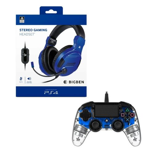 Nacon PS4 compact kontroller halványkék színben + Nacon Stereo Gaming Headset V3 kék színben